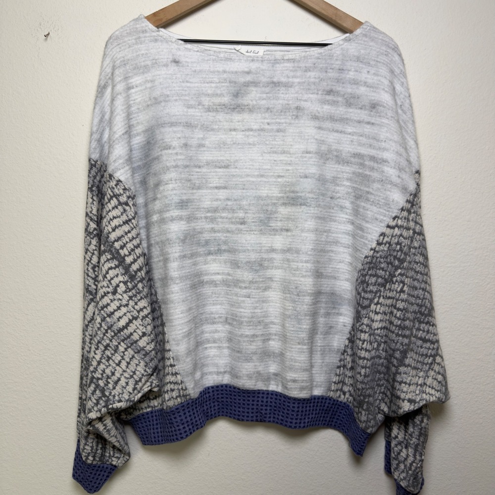 Bucket List Women Sweater Large Gray Purple Batwing Sleeve Waffle Mixed Media